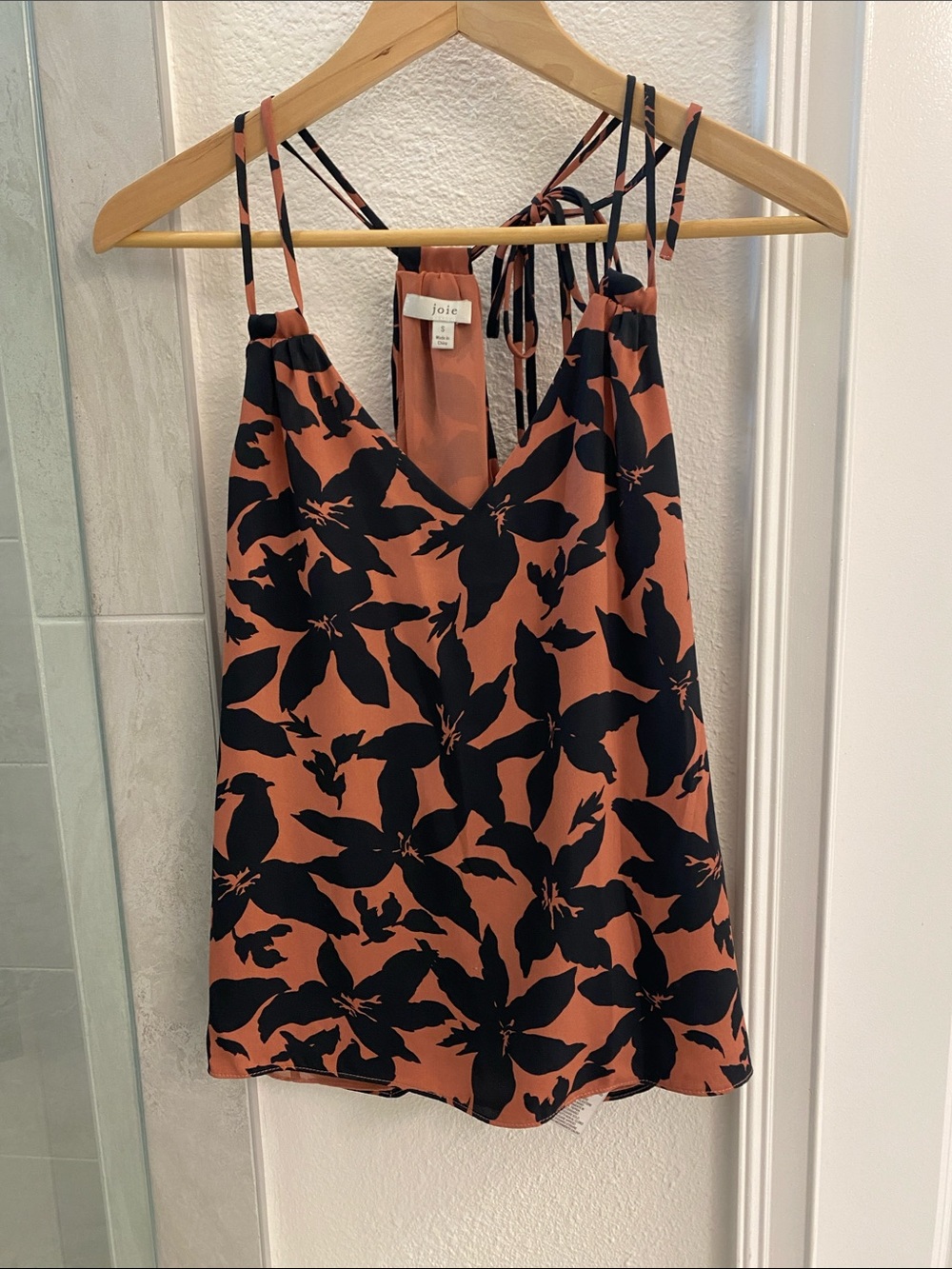Joie Black and Rust Floral Silk Camisole
